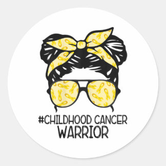 Sticker Rond Zqxj Messy Bun Yellow Ribbon Childhood Cancer Warr