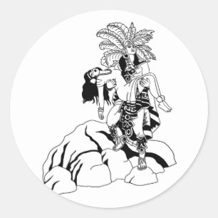 STICKER ROND ZTEC ARRIOR & PRINCESS ART MEXICAIN ORIGINAL