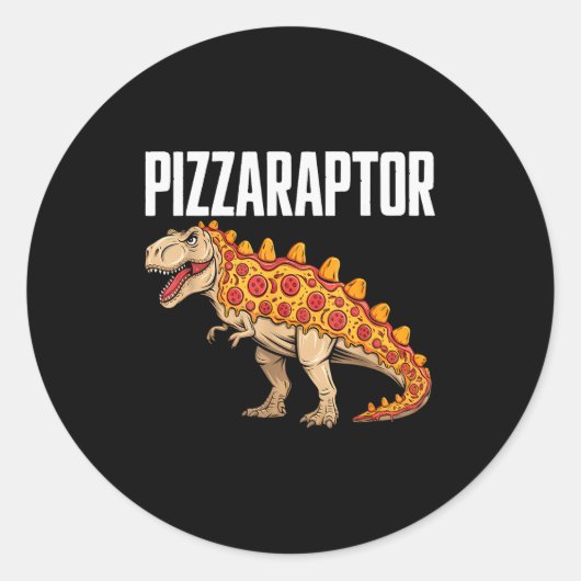 Sticker Rond Zza T-rex Dino Fast Food Funny Zza Dinosaur (Devant)