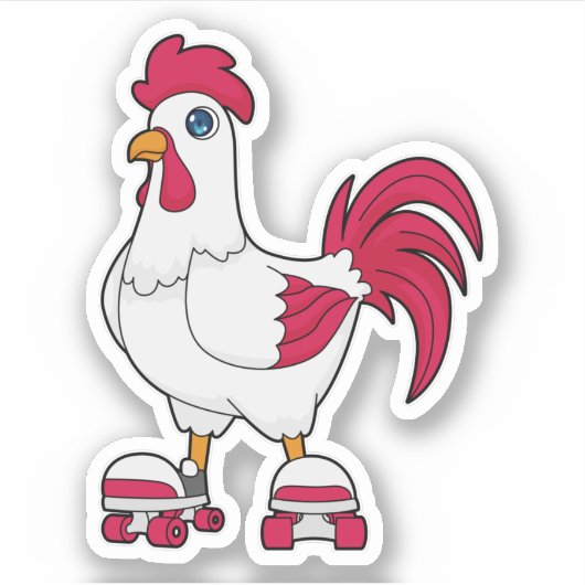 Sticker Rooster à Patinage en ligne avec Roller skates (Devant)