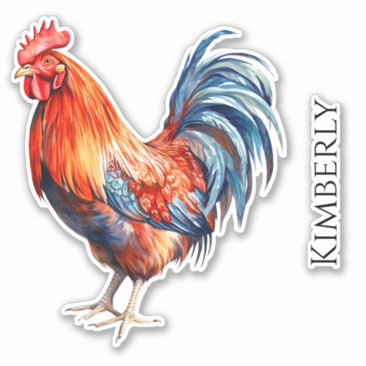 Sticker Rooster Aquarelle Personnalisé (Devant)
