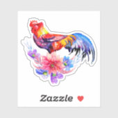Sticker Rooster avec Fleurs (Feuille)