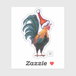 Sticker Rooster mignon dans un chapeau de Père Noël