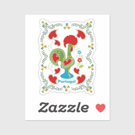 Sticker Rooster portugais de la chance en vert (Feuille)