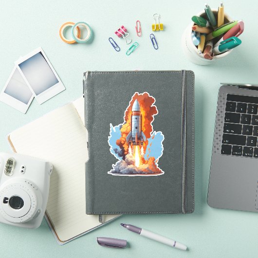 Sticker Roquette spatiale avec flammes (Couverture iPad)