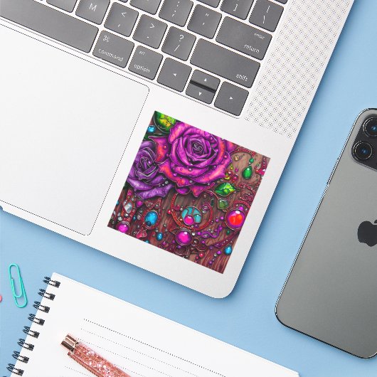 Sticker Rose (Ordinateur portable avec iPhone)
