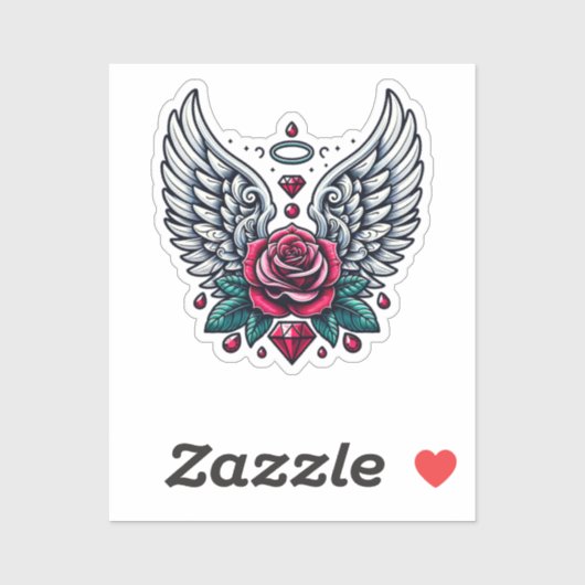 Sticker Rose & Angel Wings (Feuille)