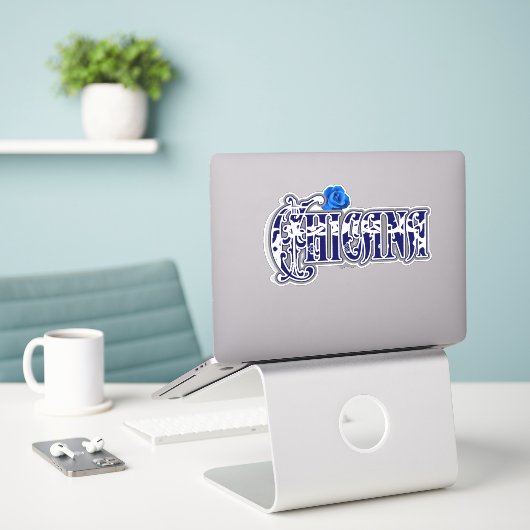 Sticker Rose bleu Chicana (Ordinateur portable sur le bureau)