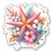 Sticker Rose, bleu et or Étoile de mer côtière plage (Devant)