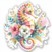 Sticker Rose, Bleu et Or Hippocampe de Style Côtier Plage (Devant)