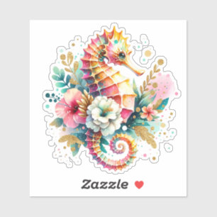 Sticker Rose, Bleu et Or Hippocampe de Style Côtier Plage