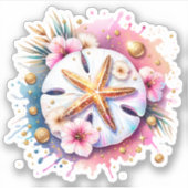 Sticker Rose, Bleu et Or Littoral Dollar de Sable Plage (Devant)