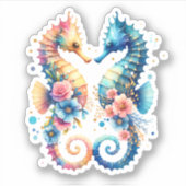 Sticker Rose, bleu et or Seahorse côtier plage (Devant)