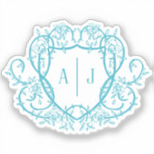 Sticker Rose Débridée Monogramme Blason Mariage Turquoise (Recto)
