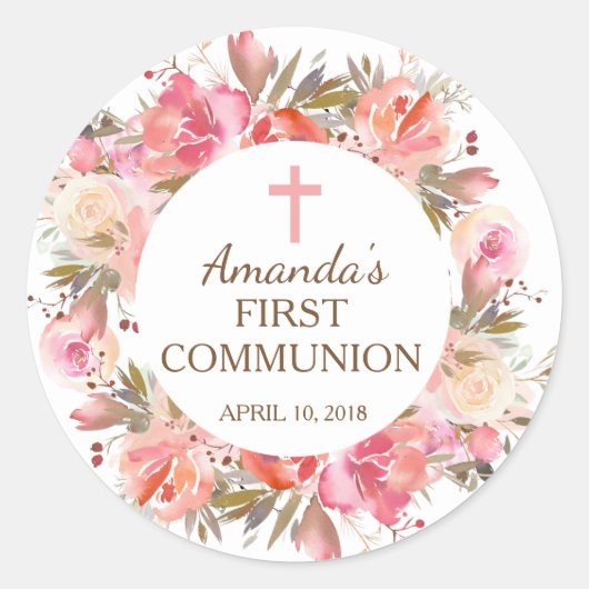 Sticker rose Floral First Holy Communion (Devant)