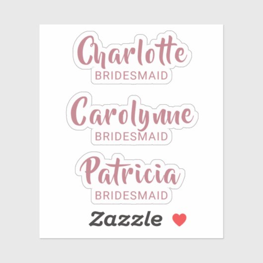 Sticker rose Gold Bridesmaid Nom Custom-Cut Vinyl (Feuille)