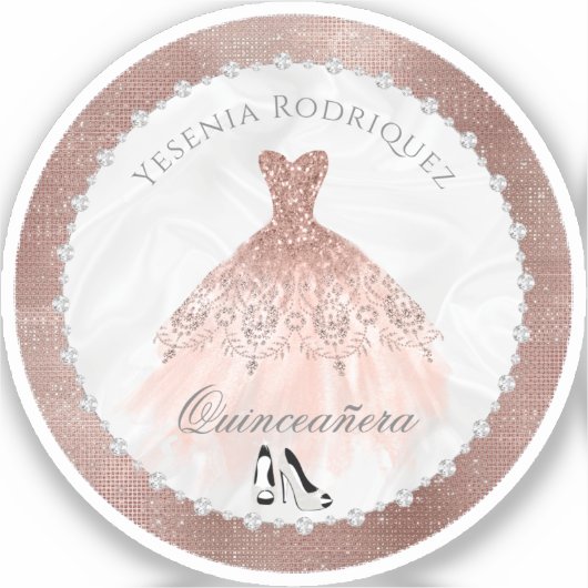 Sticker Rose Gold Diamond Sparkle Glam Quinceanera (Recto)