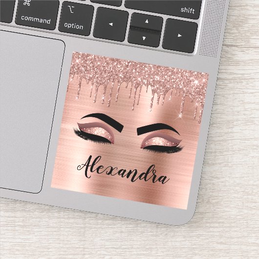 Sticker Rose Gold Glitter Sparkle Eyelashes Monogram (Détail)