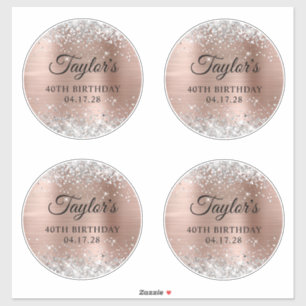 Sticker Rose Gold Pailleté Argenté Cercles 6" 40e Annivers