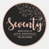 Sticker Rose Noir Gold 70e Anniversaire Fête Favor (Devant)