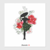Sticker Rose Rouge et Coutume de Mode (Feuille)