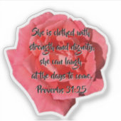 Sticker Rose rouge Proverbes 31:25 Custom Bible Verse (Devant)