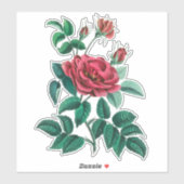 Sticker Rose rouge vintage (Feuille)