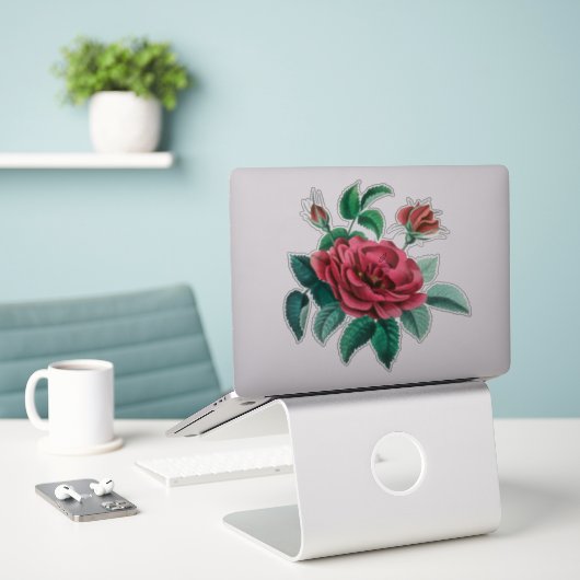 Sticker Rose rouge vintage (Ordinateur portable sur le bureau)