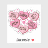 Sticker Rose Sarcastique anti-Valentin Coeurs de bonbons V (Feuille)