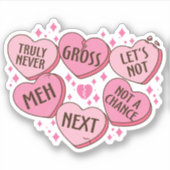 Sticker Rose Sarcastique anti-Valentin Coeurs de bonbons V (Devant)