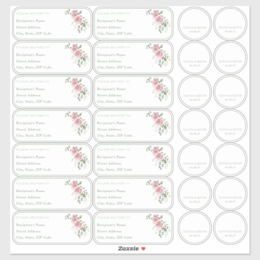 Sticker Rose sauge vert Nom individuel adresse + autocolla (Feuille)