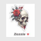 Sticker Rose Skeleton Skull Hand Red Flower Rose T-Shirt ( (Feuille)