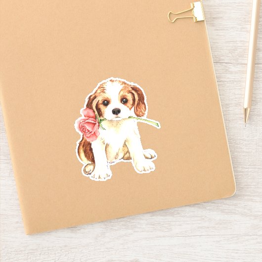 Sticker Rose Valentin Cavalier King Charles Spaniel Vinyl (Carnet)