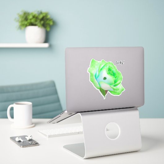 Sticker Rose vert avec Shamrock (Ordinateur portable sur le bureau)