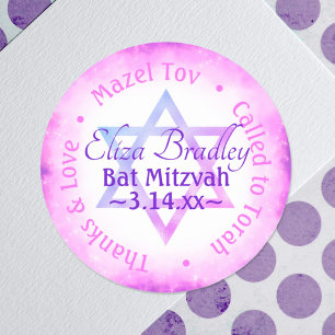 Sticker rose violet étoile Bat mitzvah Parti Favor