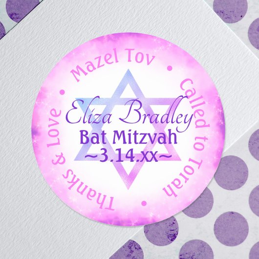 Sticker rose violet étoile Bat mitzvah Parti Favor