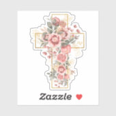 Sticker Roses Fleurs Roses Aquarelle avec Croix Dorée (Feuille)