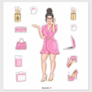 Sticker Roses Haute Mode Brunette Femmes Planner Décors