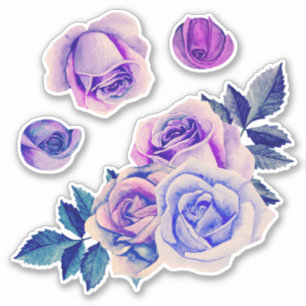 Sticker roses pourpres aquarelles. Fleurs Lilac.Lavande