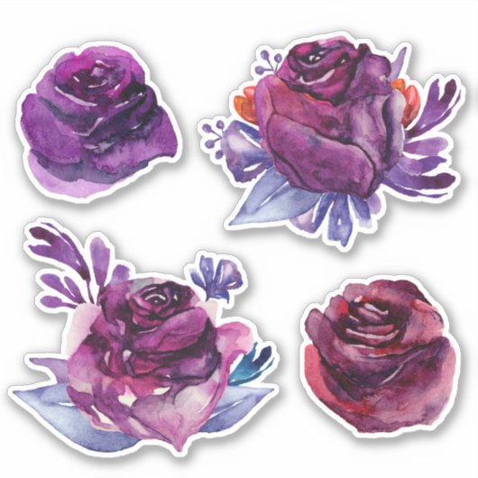 Sticker Roses pourpres d'aquarelle. Botanique florale viol (Devant)