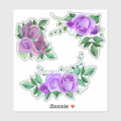 Sticker Roses pourpres d'aquarelle. Fleurs Lilac. Violet (Feuille)
