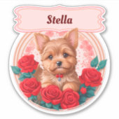 Sticker Roses rouges & adorable Yorkshire personnalisé (Devant)