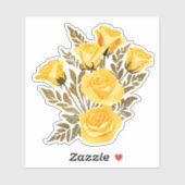 Sticker Roses simples et jaunes imperméables (Feuille)