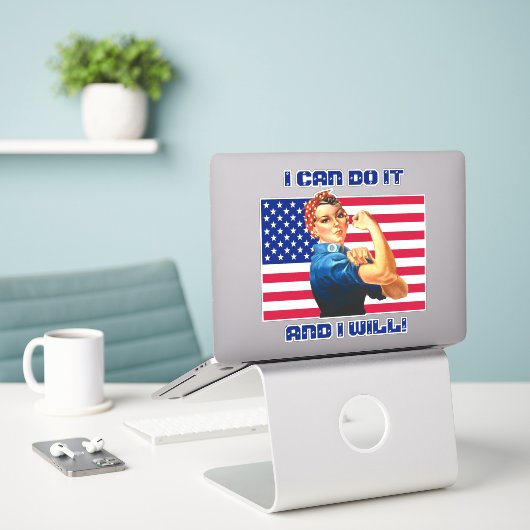 Sticker Rosie le Riveter avec le Slogan Motivationnel du d (Ordinateur portable sur le bureau)