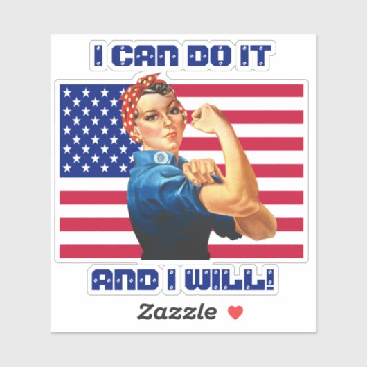 Sticker Rosie le Riveter avec le Slogan Motivationnel du d (Feuille)