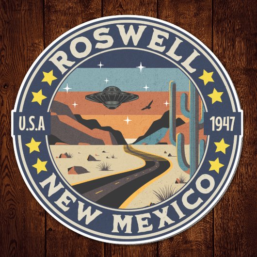Sticker Roswell New Mexico Retro UFO Terrain