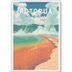 Sticker Rotorua Nouvelle-Zélande Illustration Voyage Art R