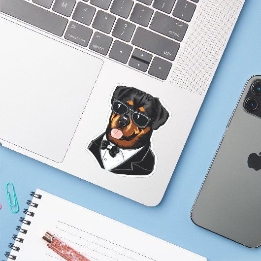 Sticker Rottweiler Le Gardien Du Corps (Ordinateur portable avec iPhone)