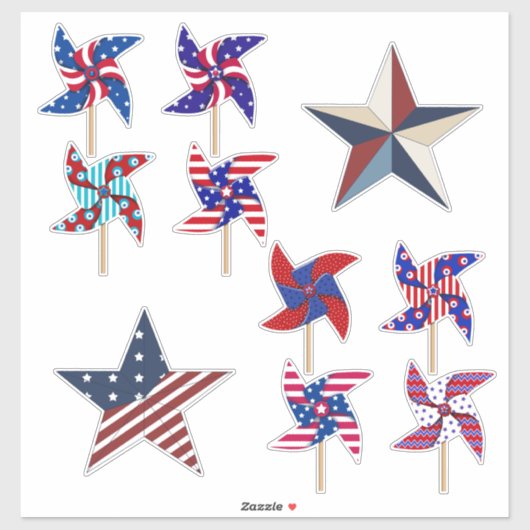 Sticker Roues et étoiles patriotiques | 4 juillet (Feuille)