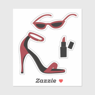 Sticker Rouge à lèvres et lunettes de soleil à talons haut